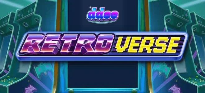 Tampilan visual game slot RetroVerse dengan elemen arkade futuristik